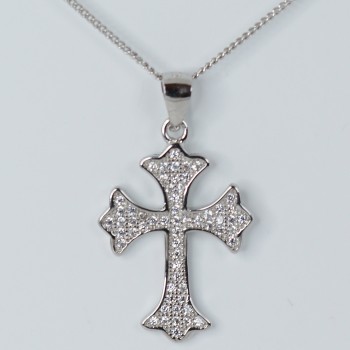 Sterling Silver/CZ Cross and Chain